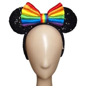 Disney parks Minnie mouse eats headband sequined pride bow rainbow adult womens